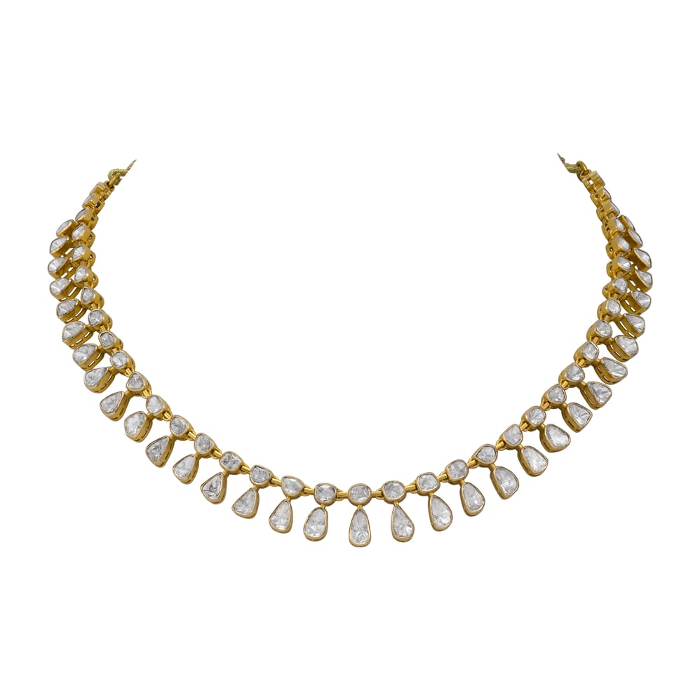 Polki Necklace with Cascading Pear-Shaped Drops in Open Setting